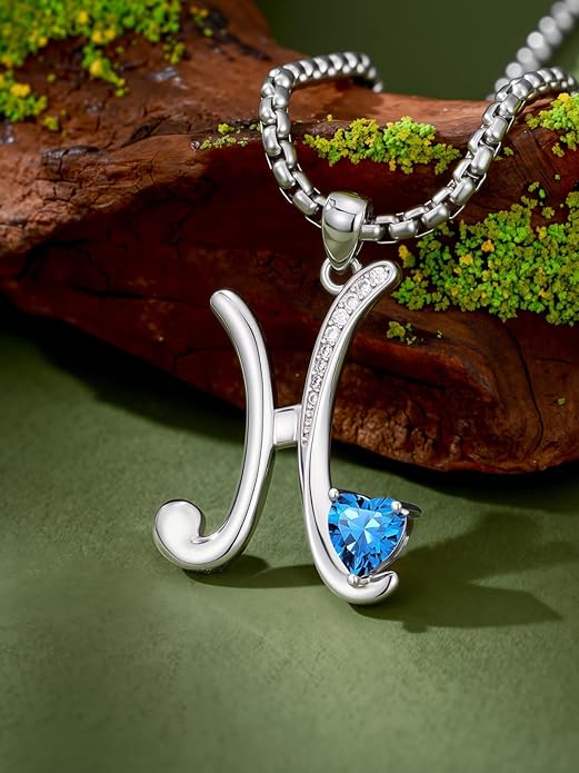 Christmas Gifts for Women Alphabet A to Z Initial Birthstone Pendant Necklaces for Women - 18k White Gold Plated Personalized Name Jewelry Valentine Mothers Day Birthday Gifts for Women Her Girlfriend