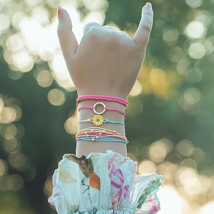 FANCY SHINY Sunflower String Bracelet Boho Braided Rope Wrap Bracelets Cute Summer Beach Surfer Jewelry for Women