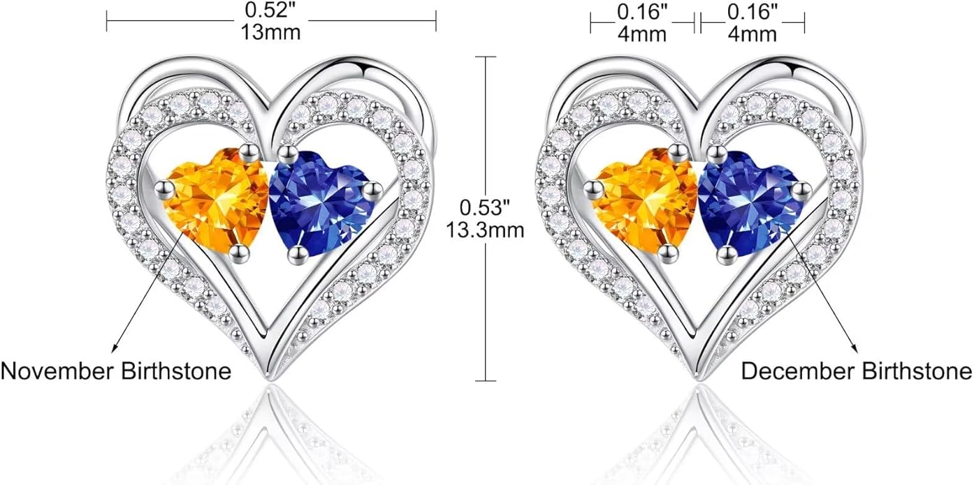 Iefil Birthstone Earrings for Women - 925 Sterling Silver Heart Earrings Anniversary Birthday Gifts for Women Wife Girlfriend Mom