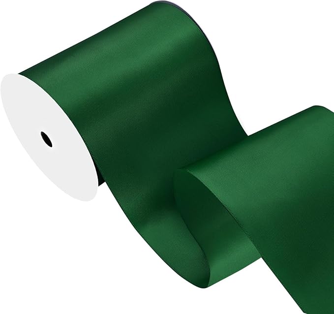 LEEQE Forest Green Satin Ribbon 4 inch X 15 Yards Polyester Ribbon for Gift Wrapping Very Suitable for Weddings Party Hair Bow Invitation Decorations and More