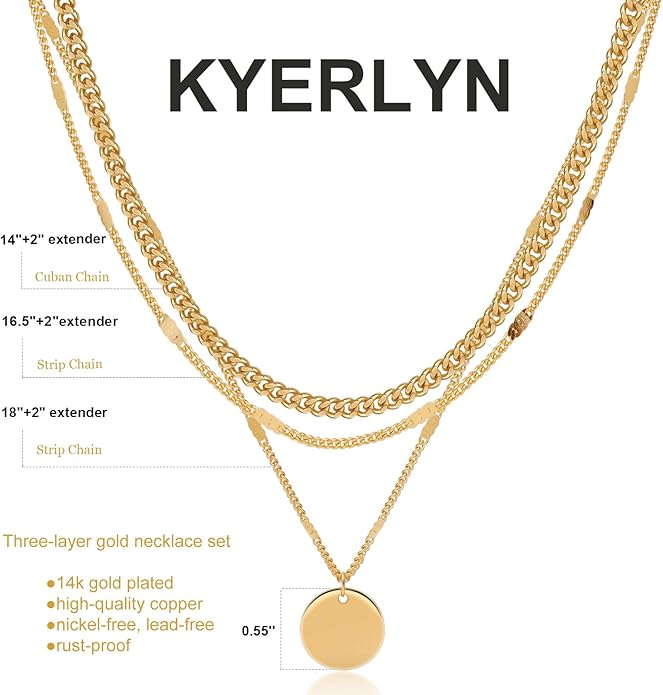Layered Gold Silver Necklaces for Women, Stackable Stack 14K Real Gold Plated Silver Chain Necklace Diamond Circle CZ Layering Pendant Necklaces Trendy Gold Jewelry Set Gifts