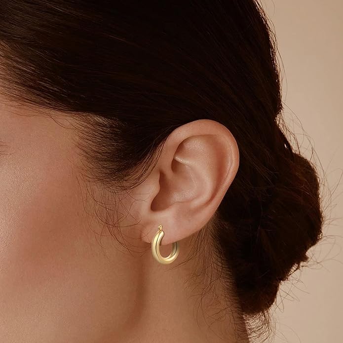 6 Pairs 14K Gold Plated Hoop Earrings for Women Trendy Chunky Lightweight Hoop Earrings Multipack Hypoallergenic, Thick Twisted Huggie Hoops Earring Set Jewelry for Gifts