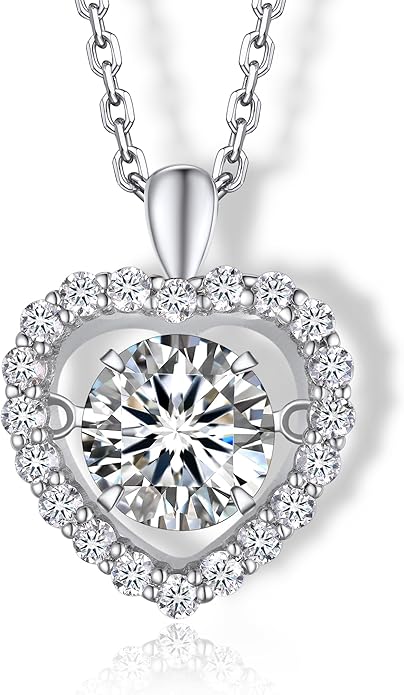 MomentWish Necklace for Women, Sparkling Gift for Her, 1Carat Moissanite Heart Pendent for Her, 925 Sterling Silver Dance Necklace for Anniversary Christmas Valentines