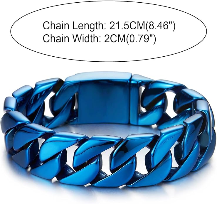 COOLSTEELANDBEYOND Mens Stainless Steel Large Curb Chain Link Bracelet Solid Curb Chain Wristband Biker Punk Jewelry Masculine Accessory