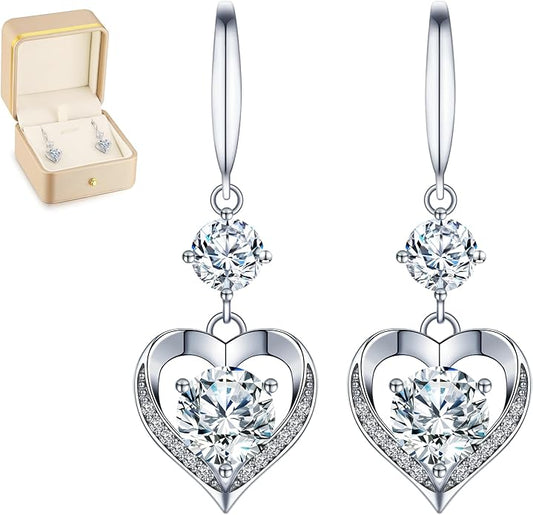 Heart Engraved Moissanite Earrings - 'I LOVE YOU' Gift for Wife or Girlfriend, Anniversary or Birthday Present