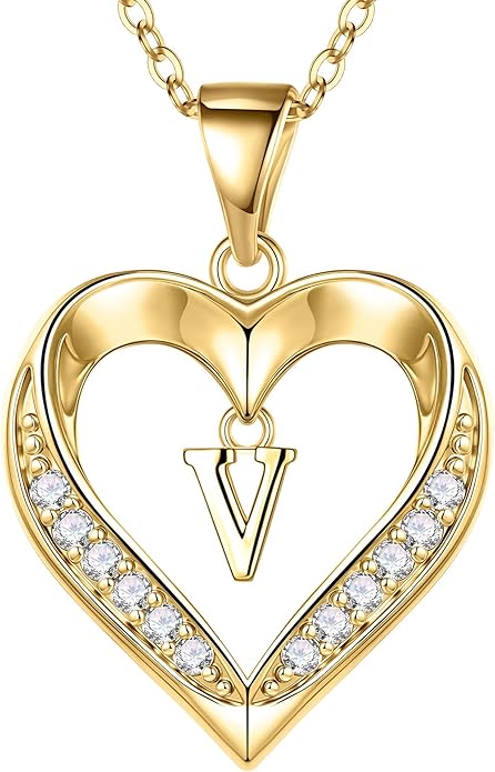 Turandoss Heart Initial Necklaces for Women - Dainty 14K Gold Plated CZ Heart Pendant Necklace with Tiny Letter A-Z, Non Tarnish Waterproof Trendy Jewelry Gifts for Mom Wife Girlfriend