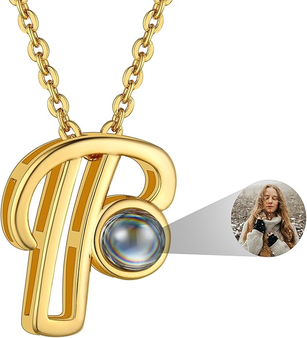 Custom4U Personalized Initial Picture Necklace for Women, Projection Necklace with Picture Inside, Gold/Silver Letter Pendant Necklace, Custom Photo Gifts for Mom Wife Birthday Valentines