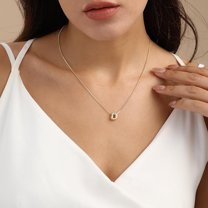 Bubble Gold Letter Necklace for Women, 14k Gold Plated Balloon Initial Necklace, Dainty Gold Necklace for Women, Personalized Bubble Pendant Name Necklace, Fashion Accessories Trendy Jewelry