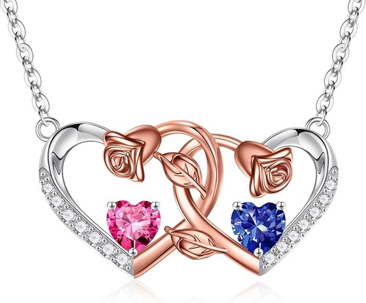 Iefil Chrismas Gifts for Wife - 925 Sterling Silver Rose Birthstone Necklace, Stocking Stuffers for Women Wife Girlfriend Mom