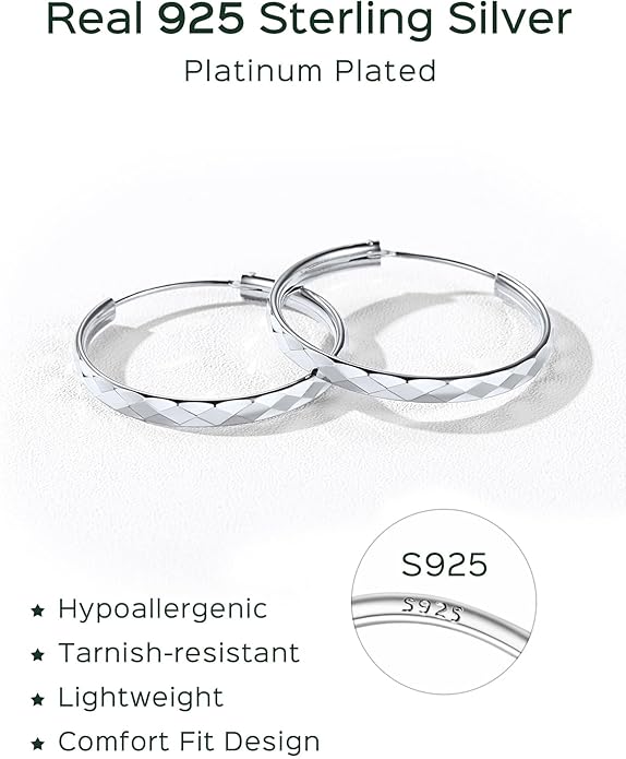 ChicSilver Hypoallergenic 925 Sterling Silver Hoop Earrings for Women, Lightweight Large Gold Plated Hoop Earrings, Endless Hoops Huggie Earrings 15/20/30/50/70MM