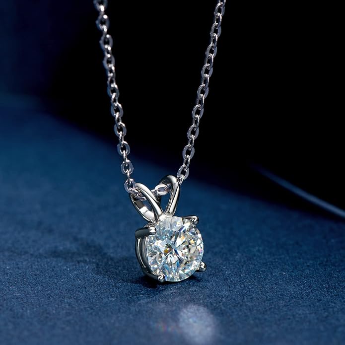 AINUOSHI Moissanite Necklace for Women, 1CT, 2CT, 3CT, 4CT Solitaire Moissanite Pendant Necklace, D-E Color with GRA Certificate, 925 Sterling Silver with 18K Gold Plating, Mother Mom Wife Girlfriend Gifts with Jewelry Box Packed