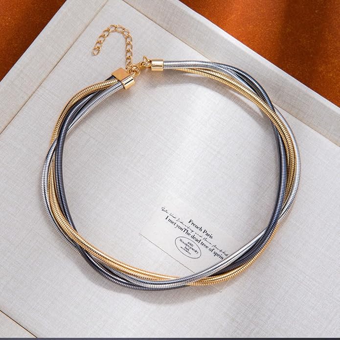Chunky Gold Statement Choker Neckalce for Women Layered Snakebone Chain Collar Necklace Twist Wrap Stainless Steel Choker Punk Aesthetic Jewelry Gifts