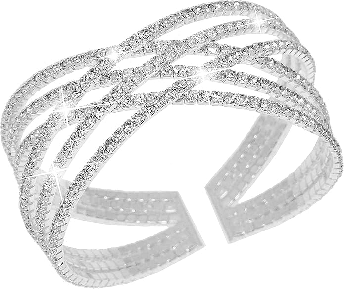 Suyi Rhinestone Bracelet for Women Silver Multilayer Cuff Bracelet Craystal Braidal Bracelets