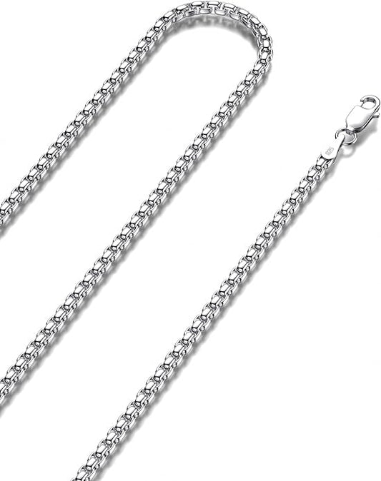 925 Sterling Silver Box Chain 2/3/4/5mm Necklace for Men Silver Link Chain for Women 16/18/20/22/24/26/30 Inches