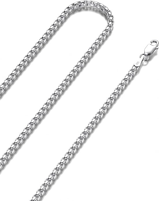 925 Sterling Silver Box Chain 2/3/4/5mm Necklace for Men Silver Link Chain for Women 16/18/20/22/24/26/30 Inches