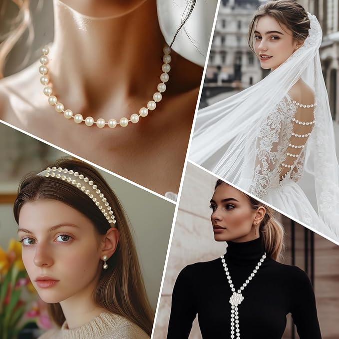 8mm Pearl Garland, 33 Feet Faux Pearl Garland Spool Roll for Wedding Centerpiece Backdrop Christmas Tree and Flowers Decoration DIY Craft (White)