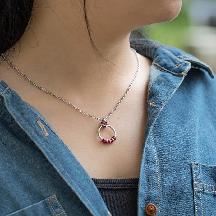 callie Personalized Morse Code Necklace - Custom Message Text on Anodized Circle Collars, Stainless Steel Morris Code Necklace, Birthday Anniversary Jewelry Gifts for Women