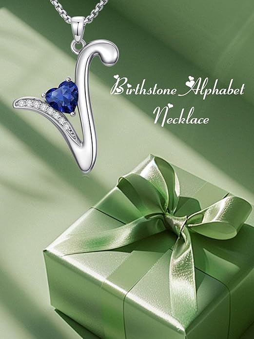 Christmas Gifts for Women Alphabet A to Z Initial Birthstone Pendant Necklaces for Women - 18k White Gold Plated Personalized Name Jewelry Valentine Mothers Day Birthday Gifts for Women Her Girlfriend