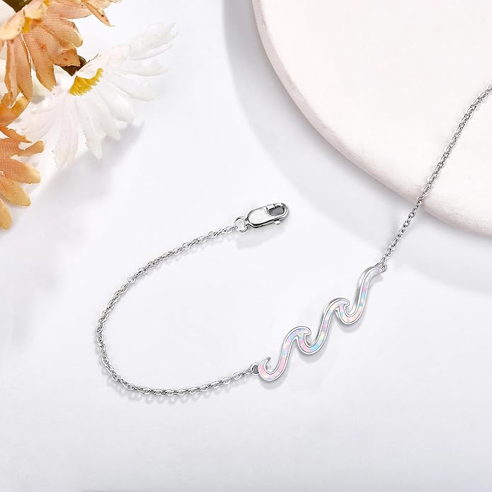 YFN Wave Anklet 925 Sterling Silver Ocean Wave Anklet Beach Jewelry for Women Gifts