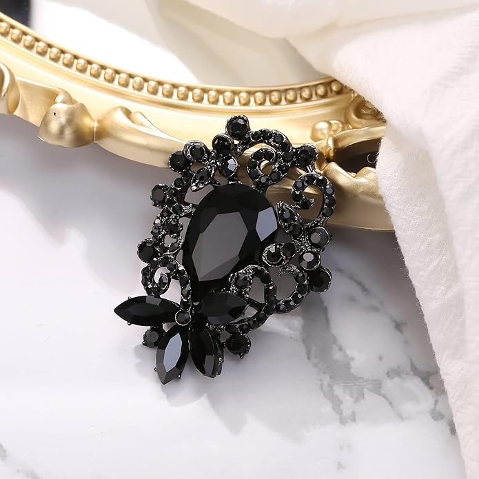 BriLove Elegant Crystal Teardrop Marquise Bouquet Brooch Pin for Women