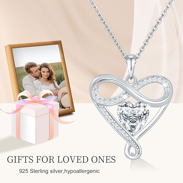 925 Sterling Silver Infinity Necklace - Exquisite Silver Jewelry for Women, Love Heart Necklace for Birthday, Anniversary, Valentine’s Day - Ideal Gift for Girlfriend, Wife, Mom, or Her