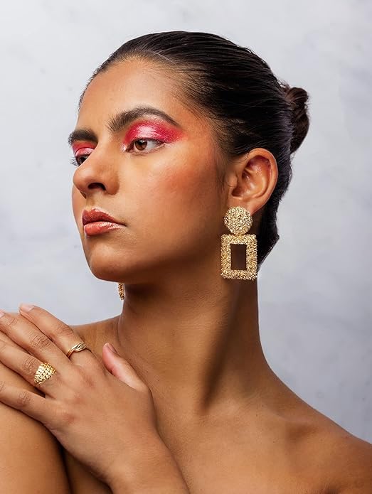 Ginkgo Leaf Flower Earrings, Gold Geometric Statement Earring, Big Fashion Design Boho Drop Dangle Earrings