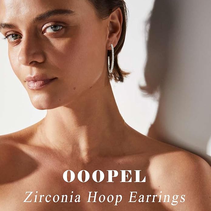 925 Sterling Silver Earrings Large Rhinestone Hoop Earrings Big Cubic Zirconia Hoop Earrings Thin Rhinestones Round Hoop Earrings for Women 20/30/40/50/60/70mm Sparkly Hoops With Crystals for Womens