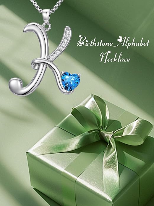 Christmas Gifts for Women Alphabet A to Z Initial Birthstone Pendant Necklaces for Women - 18k White Gold Plated Personalized Name Jewelry Valentine Mothers Day Birthday Gifts for Women Her Girlfriend