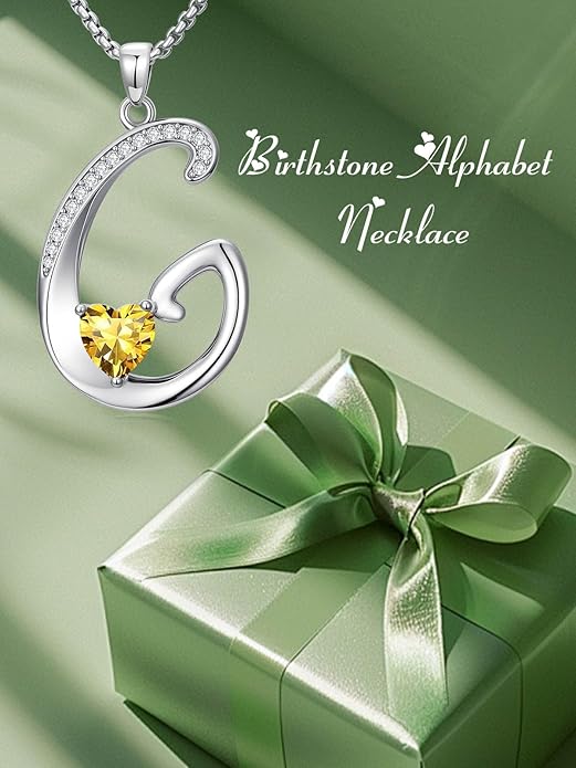 Christmas Gifts for Women Alphabet A to Z Initial Birthstone Pendant Necklaces for Women - 18k White Gold Plated Personalized Name Jewelry Valentine Mothers Day Birthday Gifts for Women Her Girlfriend