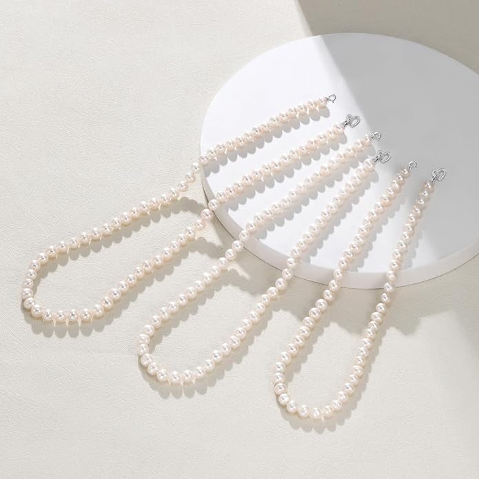 Freshwater Cultured Pearl Necklace, Real Pearl Necklace with Silver Chain and Clasp, Jewelry for Brides Wedding Gifts for Women Her Wife Sister