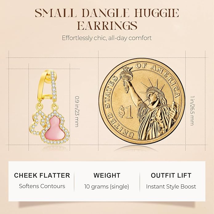 18K Gold Plated Small Dangle Earrings for Women Pink Mother of Pearl Double Hoops Hypoallergenic Sterling Silver Lightweight drop Earrings