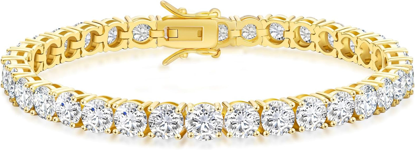 KRKC Tennis Bracelet for Women 14K White Gold Plated, AAAAA+ Classic Cubic Zirconia Bracelet with 2mm-5mm Width, Durable Gold Bracelets Jewelry Christmas Gift, Size 6.5-8 Inches Hypoallergenic