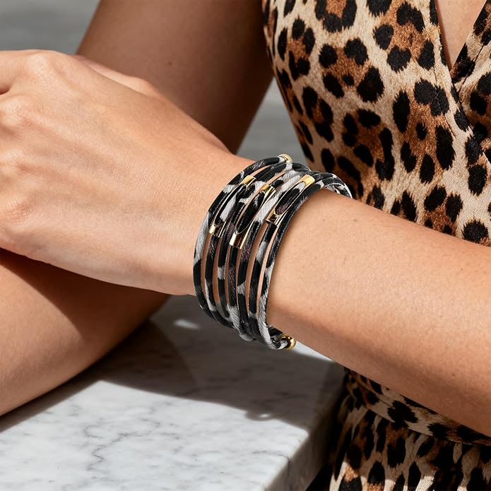 ENGCKSHI Wrapped Bracelets for Women,Leather Bracelet,Boho Bracelets for Women,Multi-Layer Pearl Crystal Bracelet Bangle Jewelry