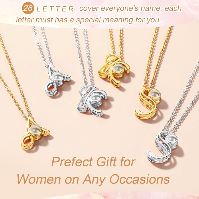 Custom4U Personalized Initial Picture Necklace for Women, Projection Necklace with Picture Inside, Gold/Silver Letter Pendant Necklace, Custom Photo Gifts for Mom Wife Birthday Valentines