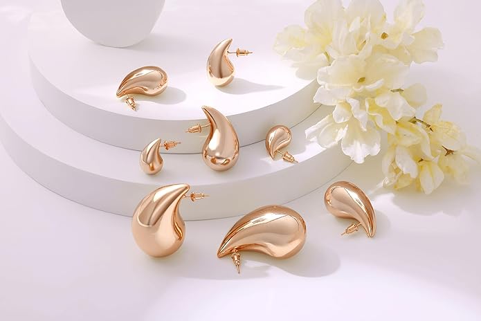 Gacimy Teardrop Earrings Dupes for Women 14K Gold Plated, Chunky Drop Earrings for Women with 925 Sterling Silver Post