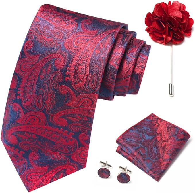 joy alice Ties Set Men Mixed Color Necktie Handkerchief Cufflinks Brooch 3.15 Formal