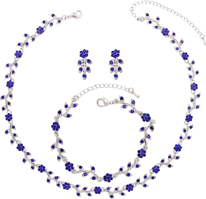 Austrian Crystal Rhinestone Choker Necklace Dangle Earring Link Bracelet Jewelry Set for Brides Bridesmaid Prom Costume Accessories for Women