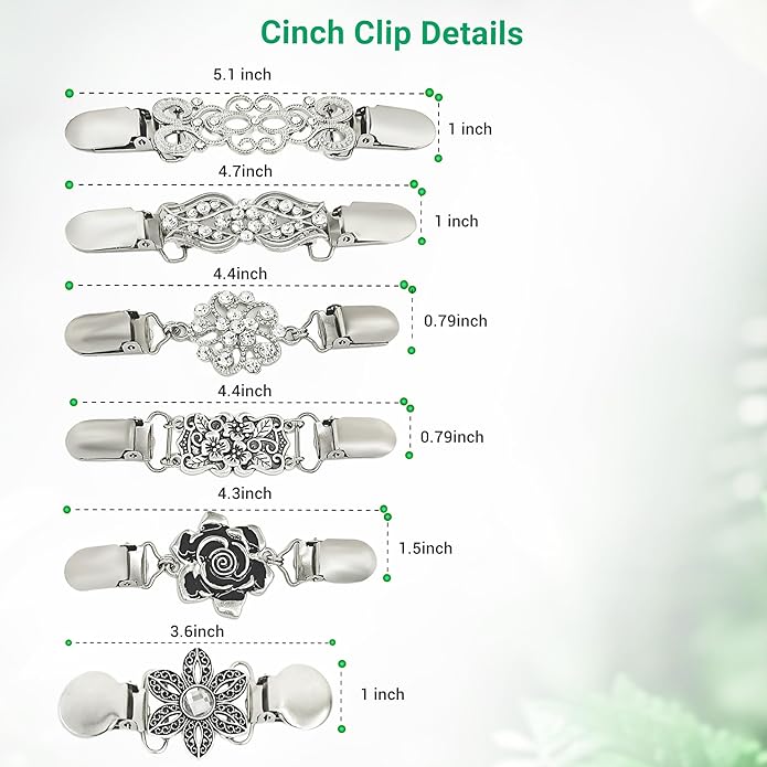 Dress Cinch Clips Sweater Clips, Vintage Waist Cincher Clip for Women, Decorative Clothing Brooch Clip for Sweaters, Dresses & Shirts