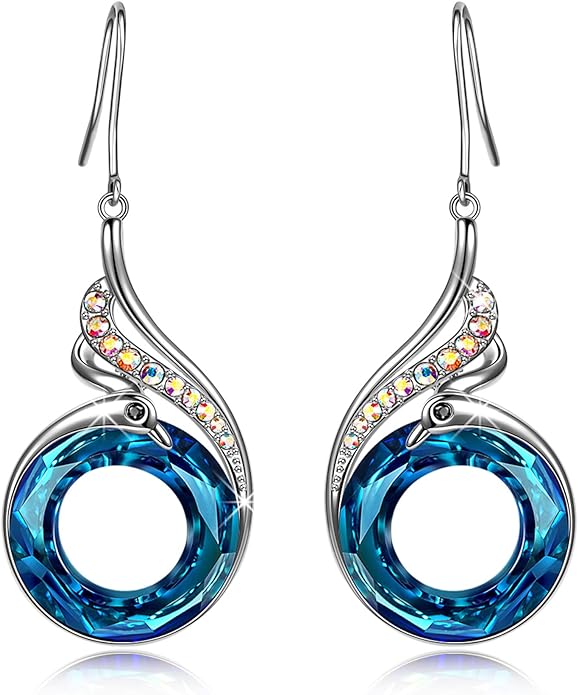 Kate Lynn "Rise From the Ashes" Phoenix Earrings, Sterling Silver Dangle Earrings with Crystals from Austria, Birthday Gift with Jewelry Box, Symbol of Luck and Renewal