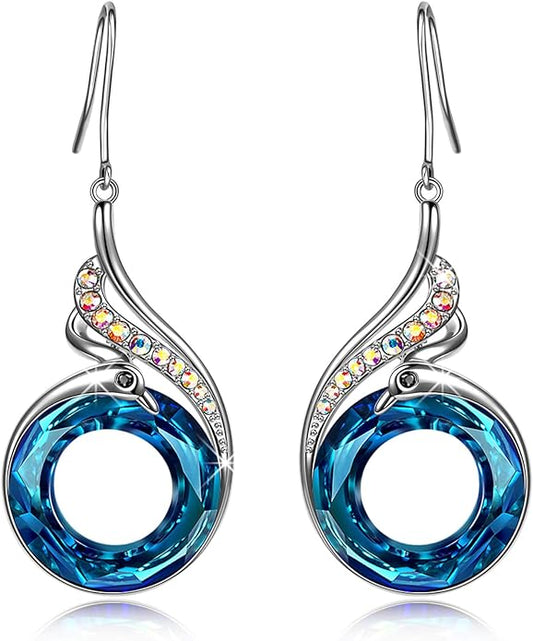 Kate Lynn "Rise From the Ashes" Phoenix Earrings, Sterling Silver Dangle Earrings with Crystals from Austria, Birthday Gift with Jewelry Box, Symbol of Luck and Renewal