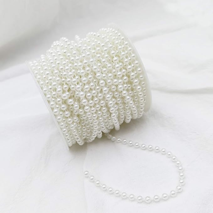 INSPIRELLE 5MM Ivory Faux Pearl Beads 25M Garland Pearl Bead Roll Strand for Wedding Party Decoration