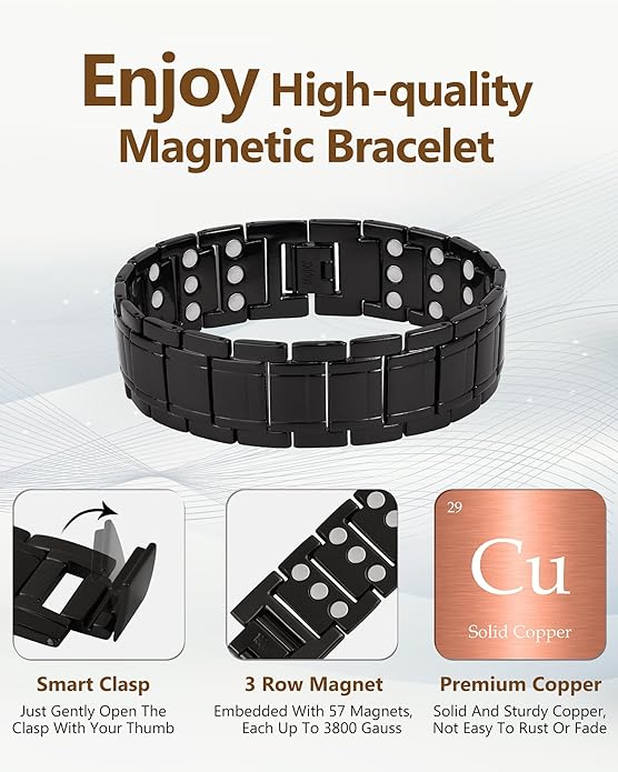 Feraco Copper Bracelet for Men 3X Strength,Magnetic Therapy Bracelet Copper Jewelry with Powerful 3800 Gauss Magnets,Premium Fold-Over Clasp