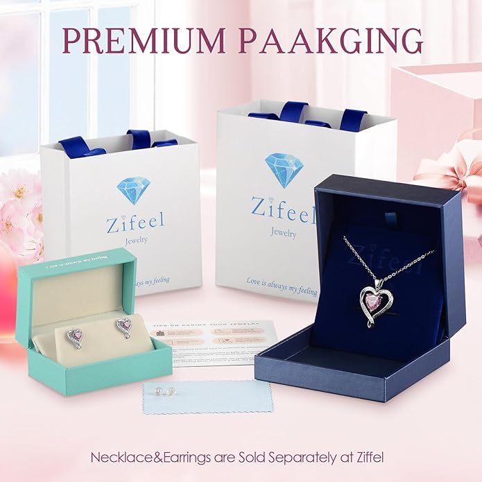 Earrings for Women, S925 Sterling Silver Rose Gold Birthstone Heart Studs Earring for Girlfriend Wife, Anniversary Birthday Christmas Valentines Mothers Day Gifts Jewelry for Women Wife Her Mom