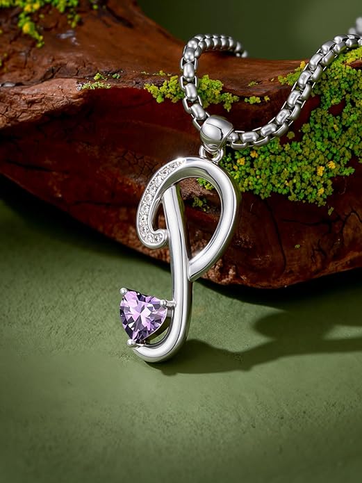 Christmas Gifts for Women Alphabet A to Z Initial Birthstone Pendant Necklaces for Women - 18k White Gold Plated Personalized Name Jewelry Valentine Mothers Day Birthday Gifts for Women Her Girlfriend