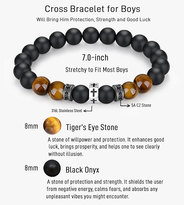 TONY & SANDY Cross Bracelet Men Cool Valentines Day Gifts for Him Teen Boys Son Grandson Nephew, Birthday Easter Christmas Gifts for Teen Boys Adults Men