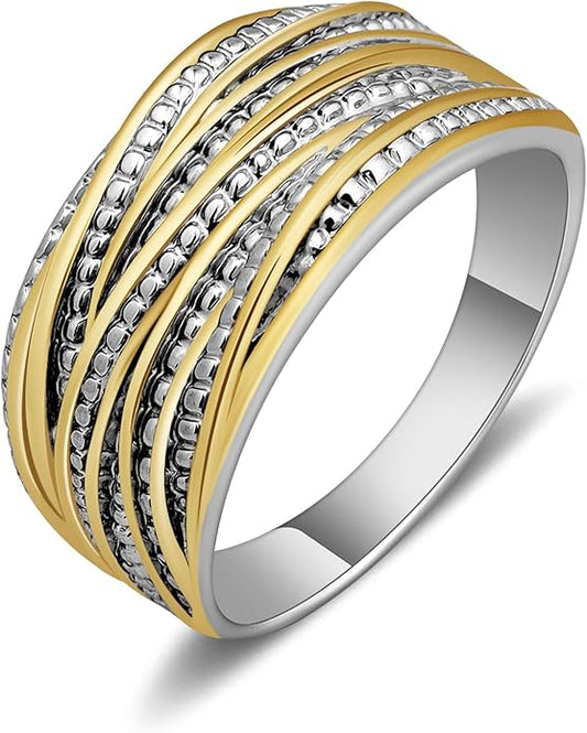 2 Tone Intertwined Crossover Statement Ring Fashion Chunky Band Rings for Women Wide Index Finger Rings Costume Jewelry