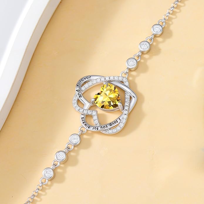 TOUPOP Heart Birthstone Bracelet 925 Sterling Silver Double Heart Bracelet Love You for Always and Forever Jewelry Anniversary Birthday Christmas Gifts for Women Wife Her