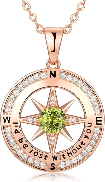 Zifeel Compass Necklace Gifts for Women wife - S925 Sterling Silver Birthstone Necklaces for Women - Anniversary Birthday Gifts for Her Wife Girlfriend - Valentines Mom Mothers Day Christmas Gifts Jewelry for Women