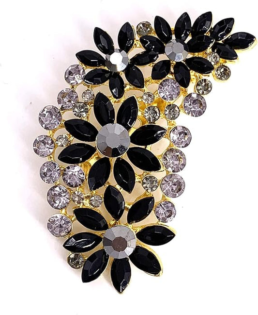 LAXPICOL Vintage Austrian Crystal Flower Leaf Bouquet Clusters Large Big Brooch Pin for Women Gold Tone
