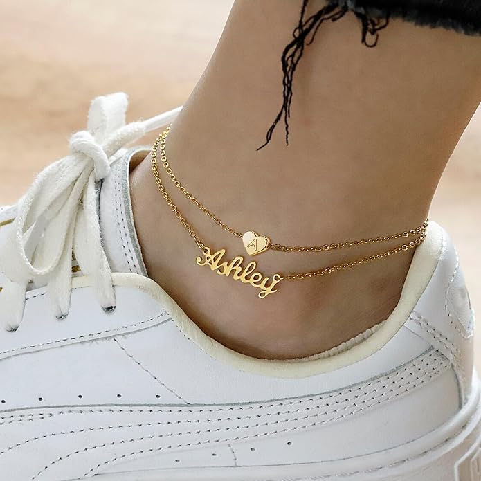 Yofair Ankle Bracelets for Women 18K Gold Plated Custom Gold Name Anklet Personalized Dainty Anklet Bracelet Summer Beach Jewelry for Women